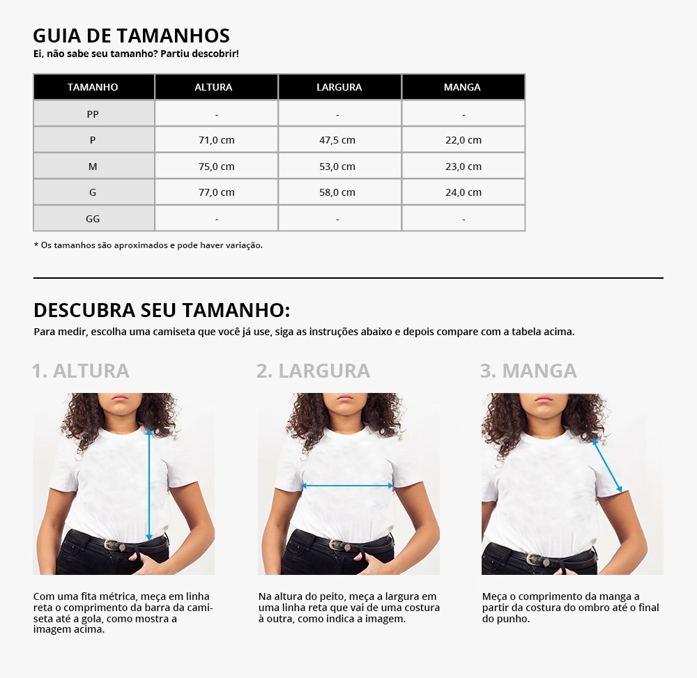 Tabela de medidas Camiseta Vans Feminina