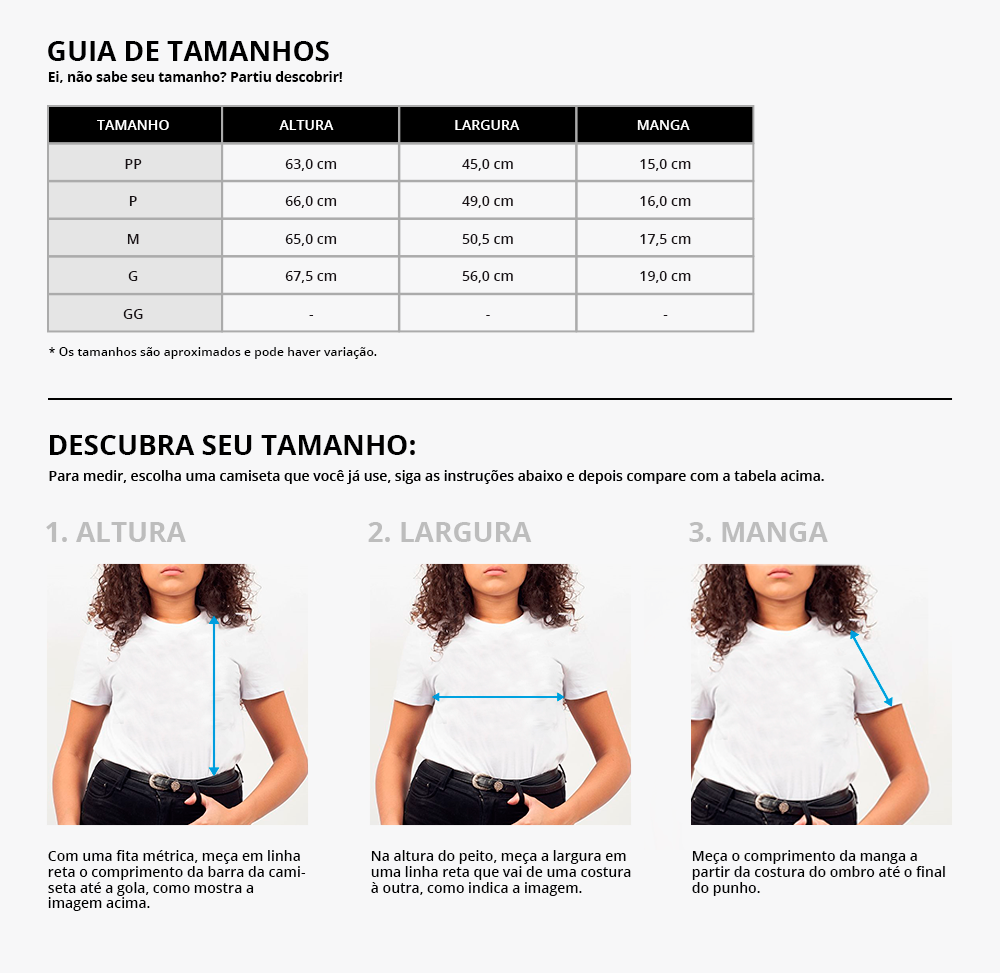 Tabela de Medidas Camiseta Puma casual